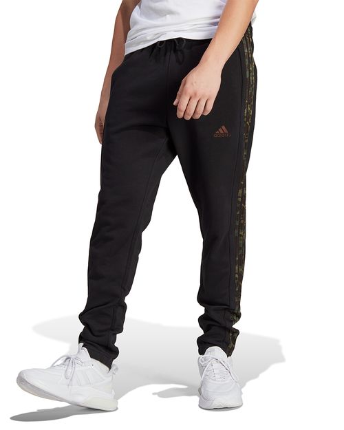 Calça Masculina Adidas Moletinho Barra Elástica Afunilada Essentials 3 Listras