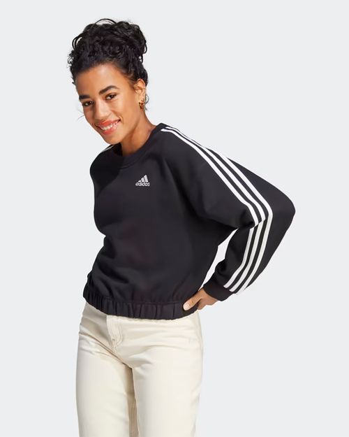 Blusa de Moletinho Feminina Cropped Adidas Essentials 3-Stripes