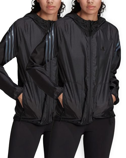 Kit 2 Jaquetas Feminina Adidas Corta Vento Run Icons 3 Listras com Capuz