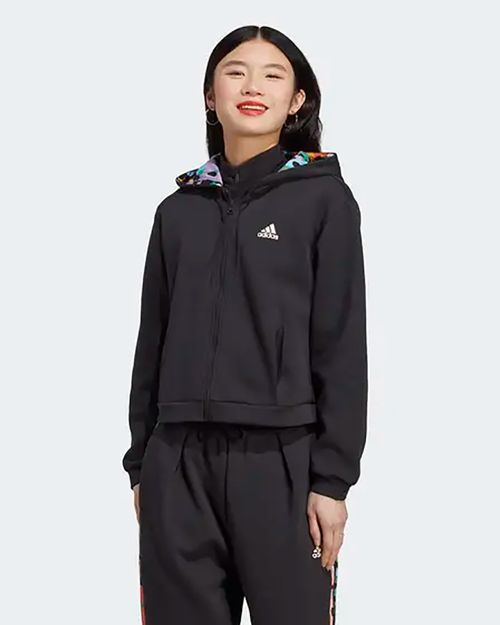 Blusa Moletom Feminina Adidas Capuz Zíper Estampado