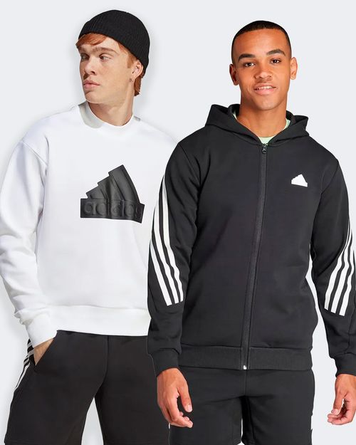 Kit Blusão de Moletom Masculino Adidas Crew Future Icons Badge Of Sport + Jaqueta de Moletom Capuz Zíper Future Icons Três Listras