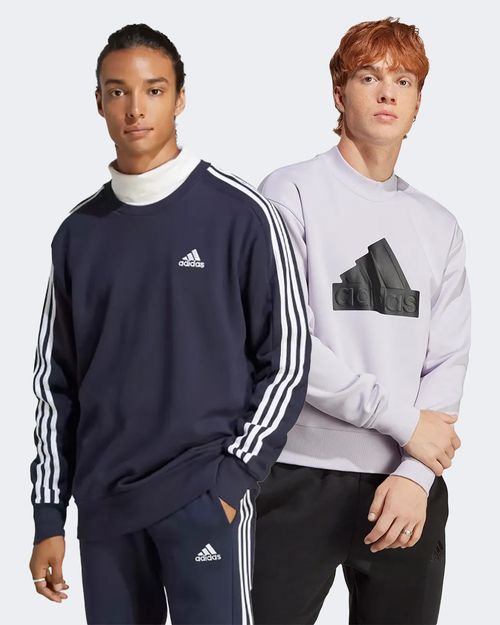 Kit Blusão de Moletom Masculino Adidas Crew Future Icons Badge Of Sport + Blusa de Moletom Masculina Adidas Essentials 3 Stripes