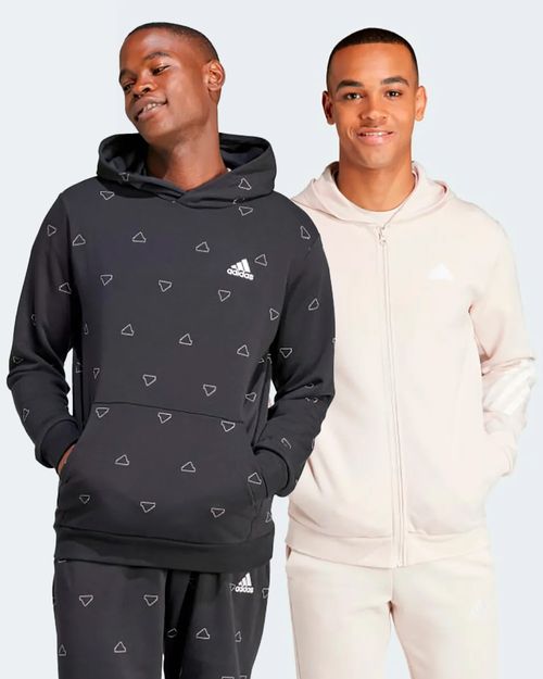 Kit Moletom Masculino Adidas Capuz Zíper Future Icons Três Listras + Moletom Masculino Adidas Capuz Estampado Sazonal Monogramas Essentials