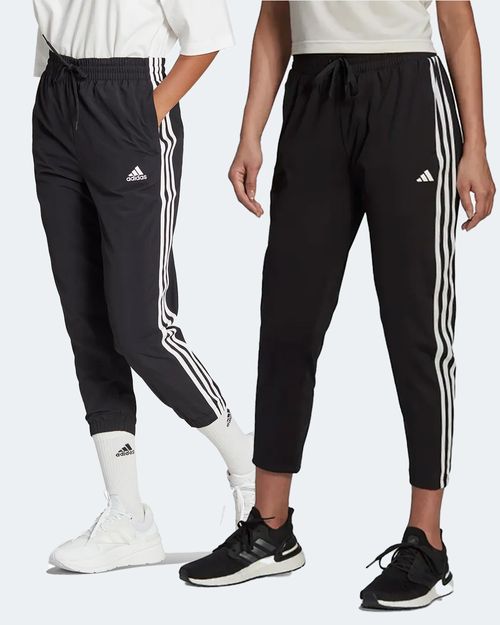 Kit Calça Feminina Adidas Afunilada Aeroready Made4Training 7/8 Knit 3-Stripes + Calça Feminina Adidas Malha 7/8 Essentials 3 Listras