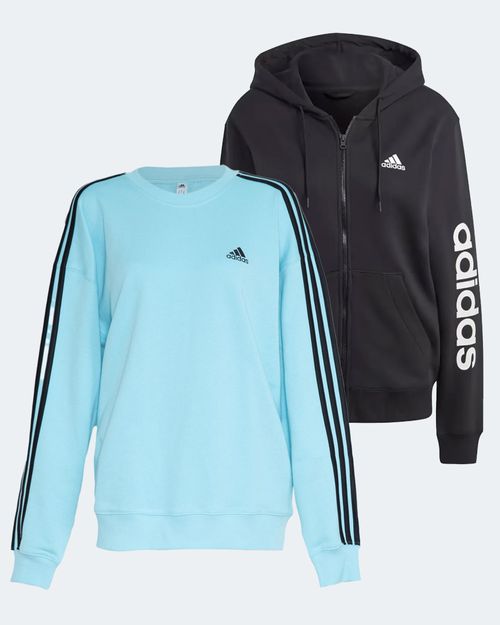 Kit Blusa de Moletom Feminina Adidas Essentials 3-Stripes + Blusa de Moletom Feminina Adidas Essentials Linear