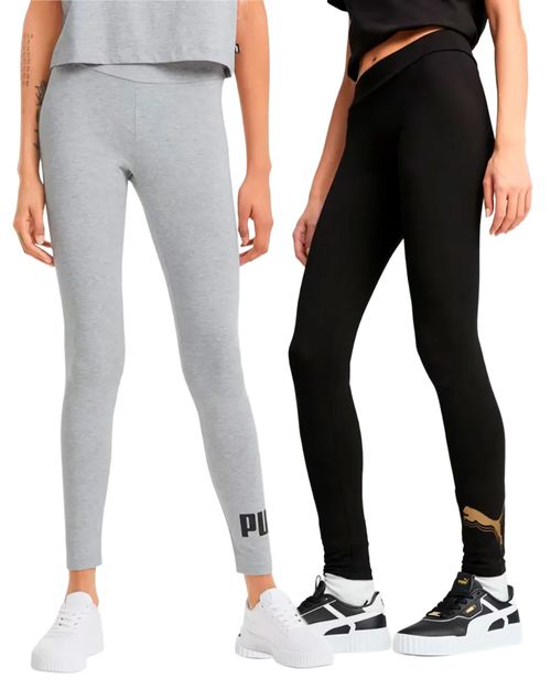 Kit Calça Legging Feminina Puma Essentials Logo + Calça Feminina Puma Casual Essentials Metallic  Mesh