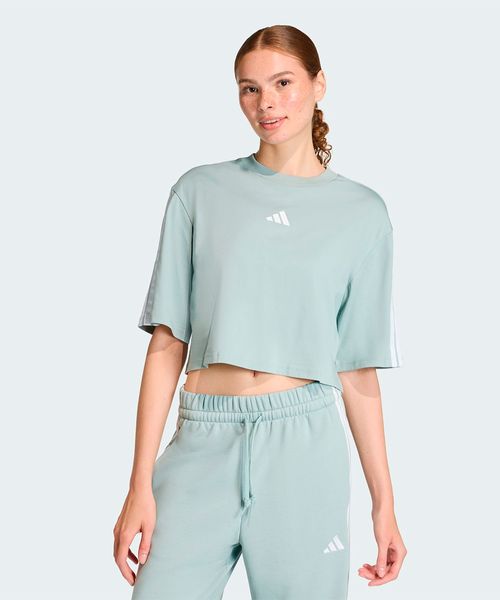 Camiseta Feminina Adidas Solta de Algodão Essentials Três Listra