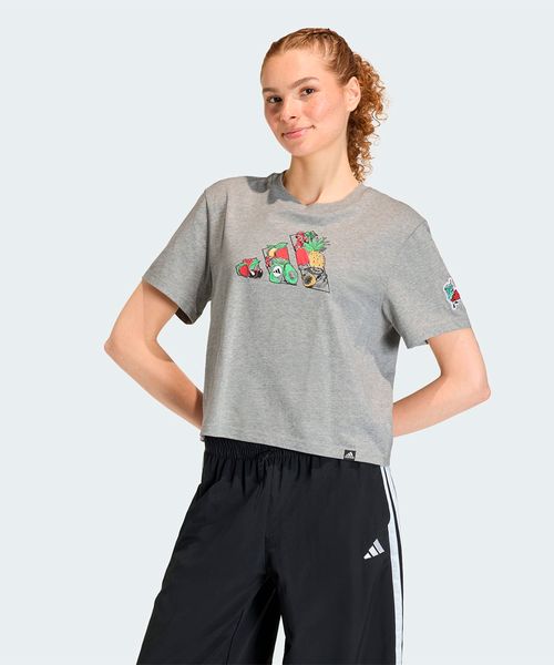 Camiseta Feminina Adidas Recortada Larga Estampa Food